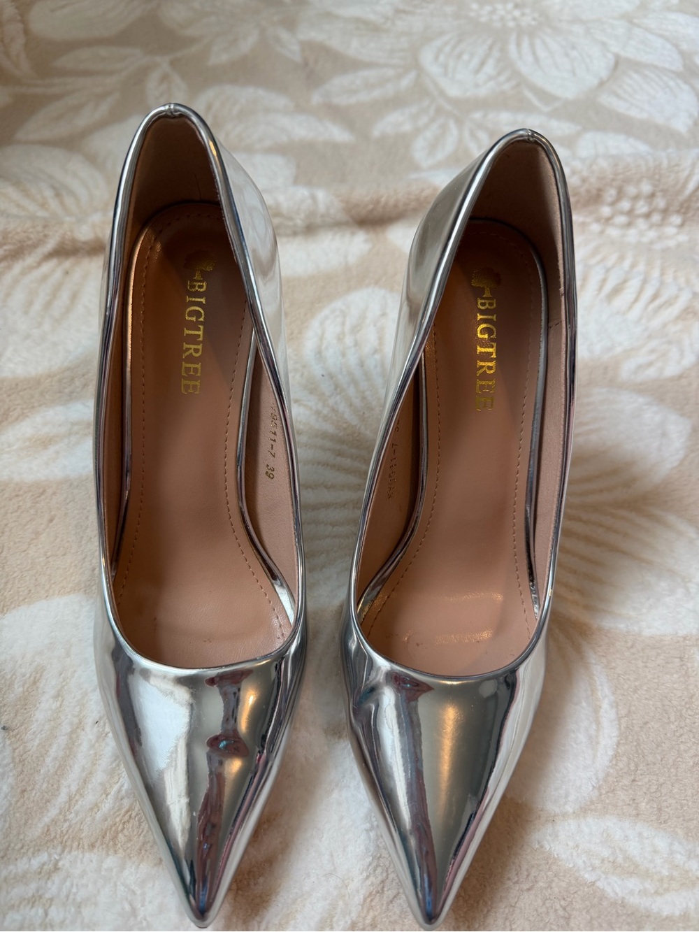 BIGTREE Silver Pointed-Toe High Heels for Women